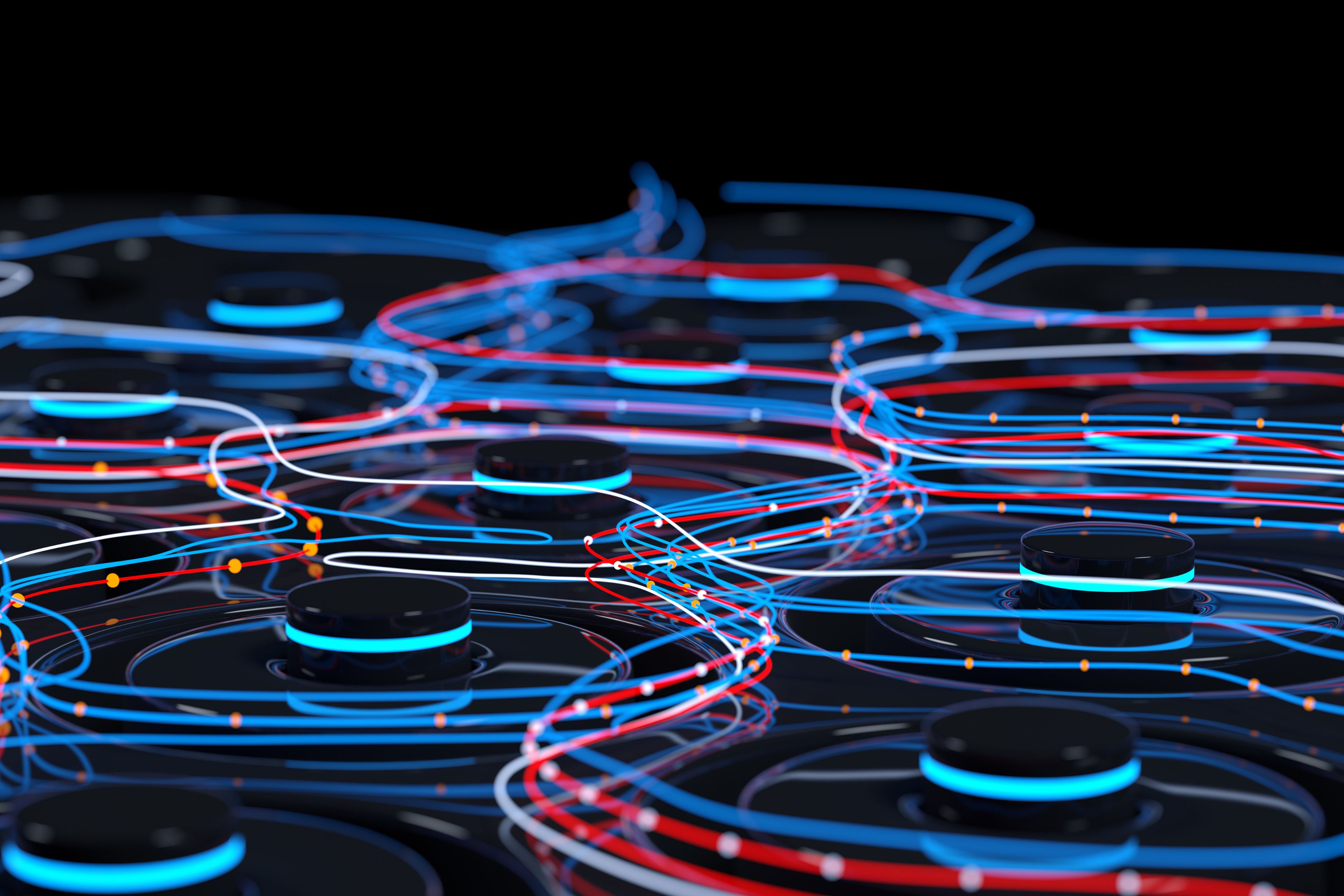 Traînées lumineuses colorées formant un motif numérique abstrait