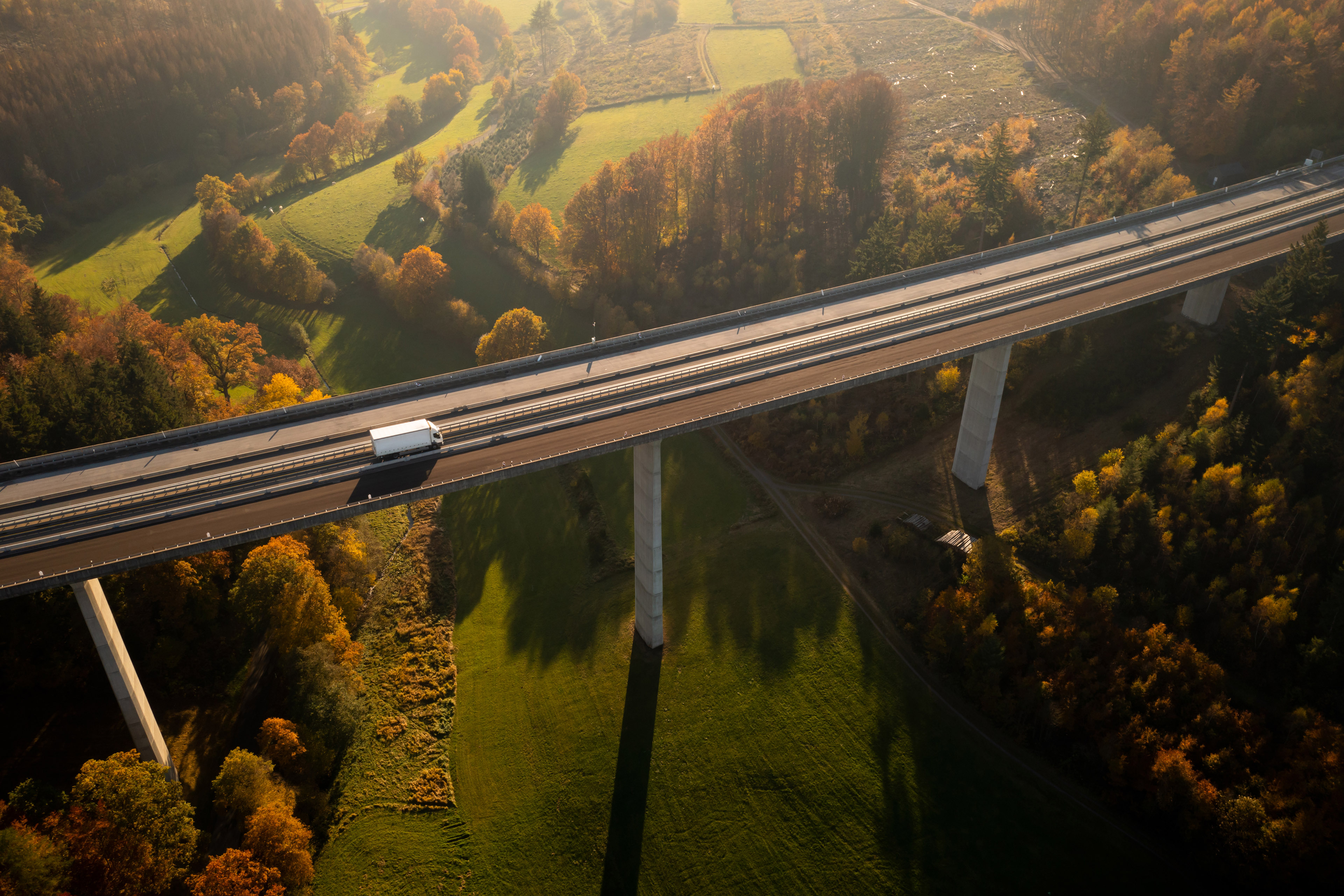 Autobahn bridge in autumn