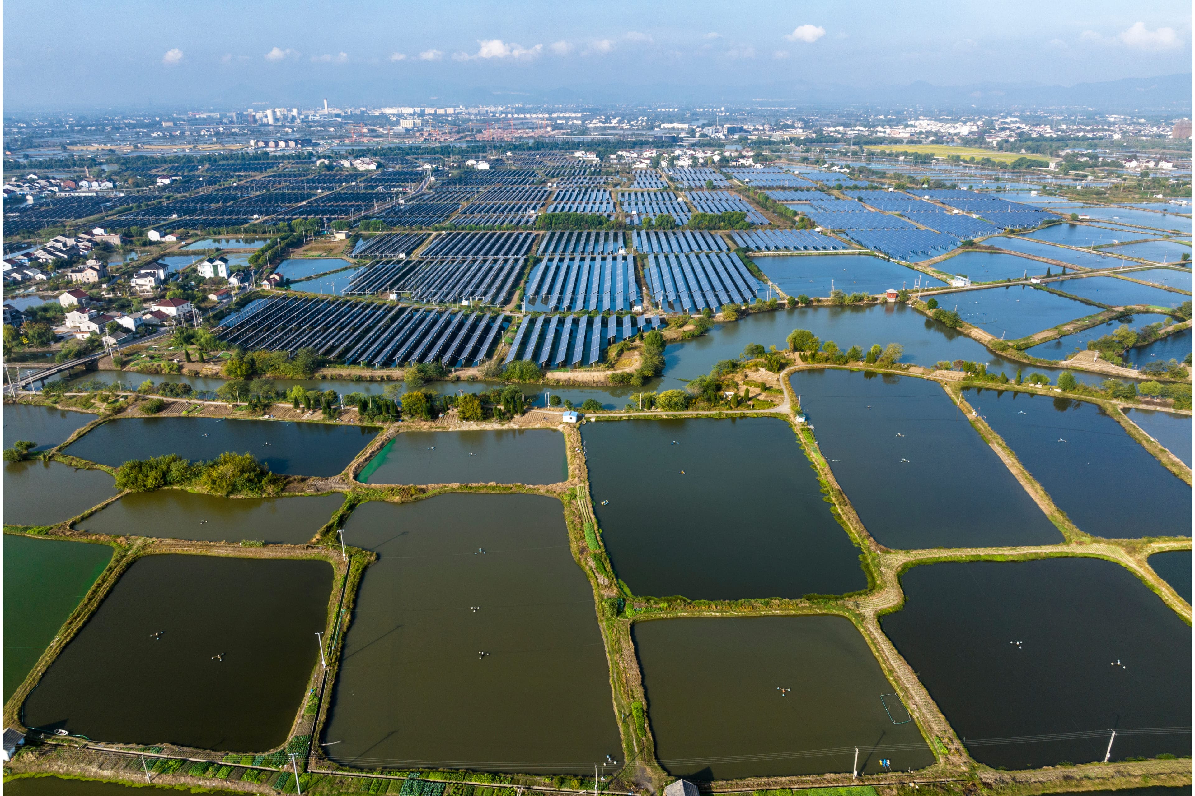 無人機視角下的魚塭太陽能電站