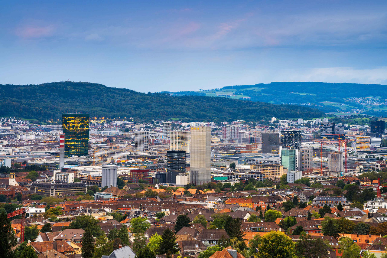 Zurich, Switzerland with Modern High rises 