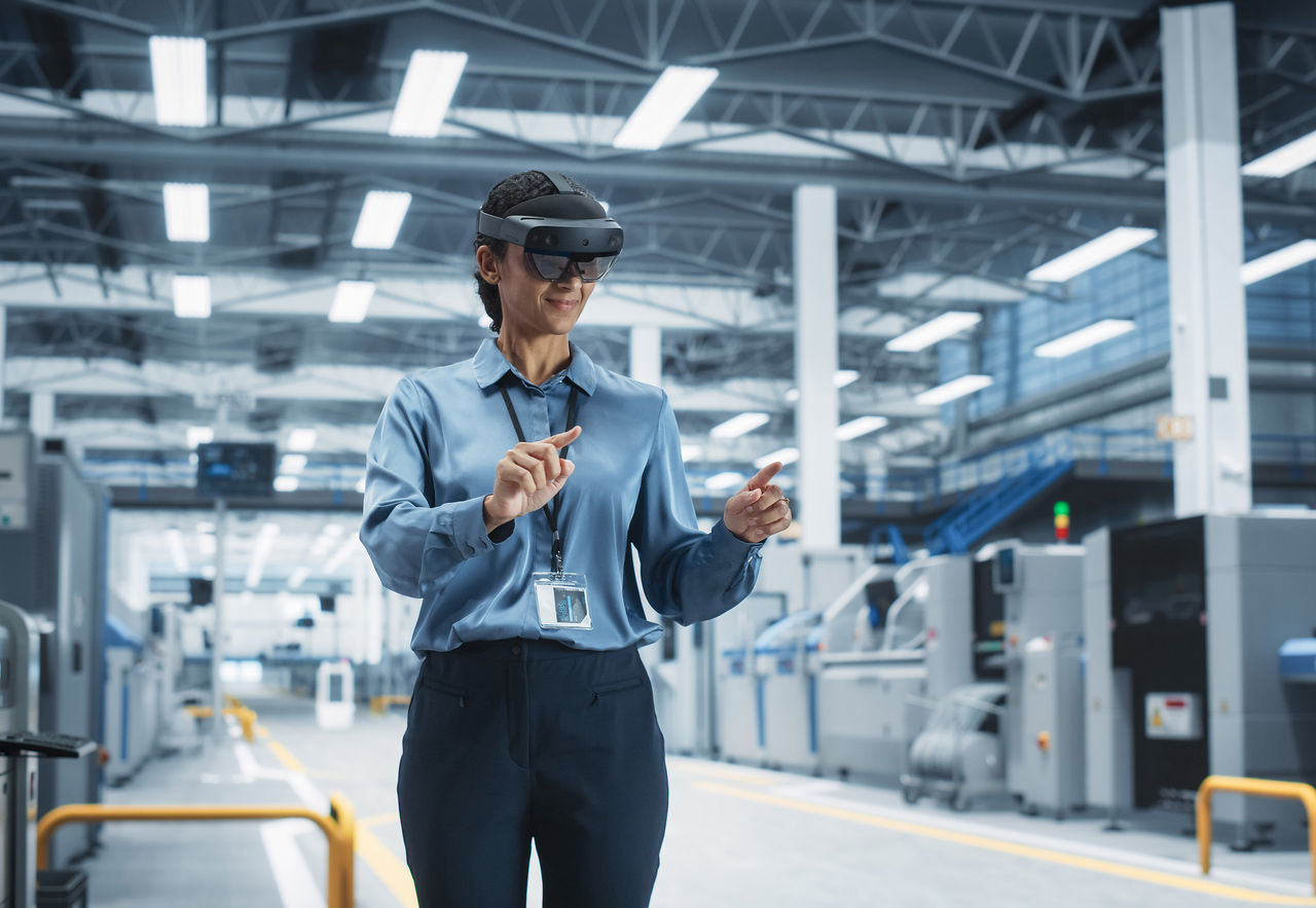 Technician Using Gestures To Configure Assembly Line of High Tech Devices