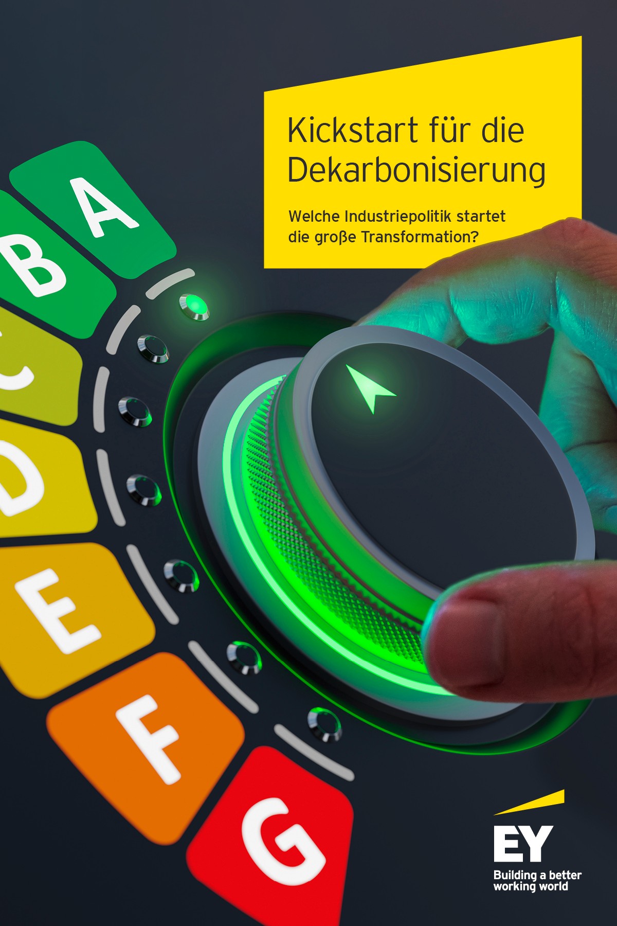 nergieeffizienz‑Skala mit Regler als Symbol für Dekarbonisierung und industriepolitische Transformation.