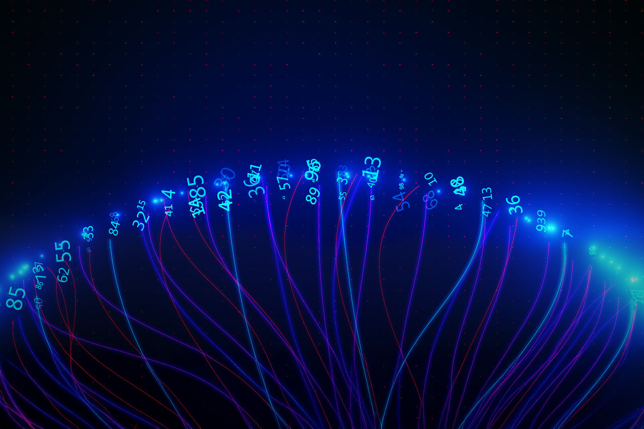 Abstract glowing circle with lines and digital numbers. Technology and data concept. 3D Rendering 